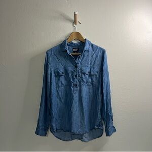 Women's Lands End Shirt Med Blue LS Button Up Size M 100% Lyocell